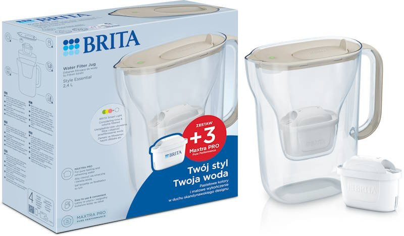 Dzbanek filtrujący Brita Style Essential 2,4L piaskowy z 3 filtrami Brita MAXTRA PRO Pure Performance