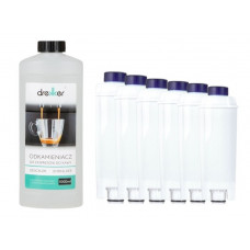 Zestaw 6 filtrów Drekker FILTRO-DLSC002 - zamiennik do DeLonghi DLS C002, SER3017 + odkamieniacz drekker 1000ml