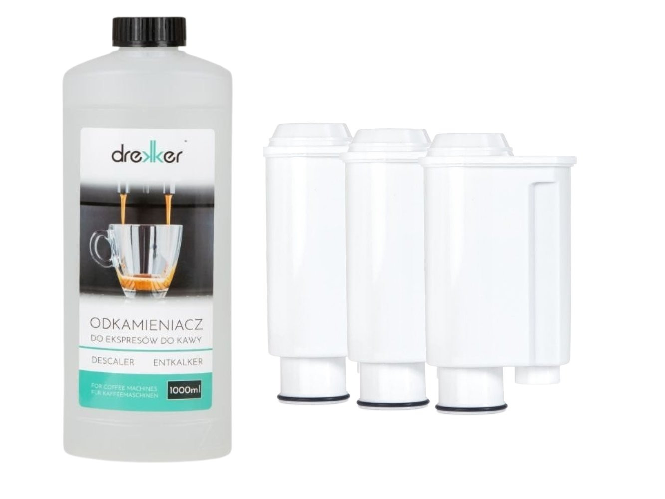 Zestaw 3 filtrów Drekker FILTRO-CA6702 - Filtr zamiennik do Brita Intenza+ CA 6702/00 + + odkamieniacz drekker 1000ml