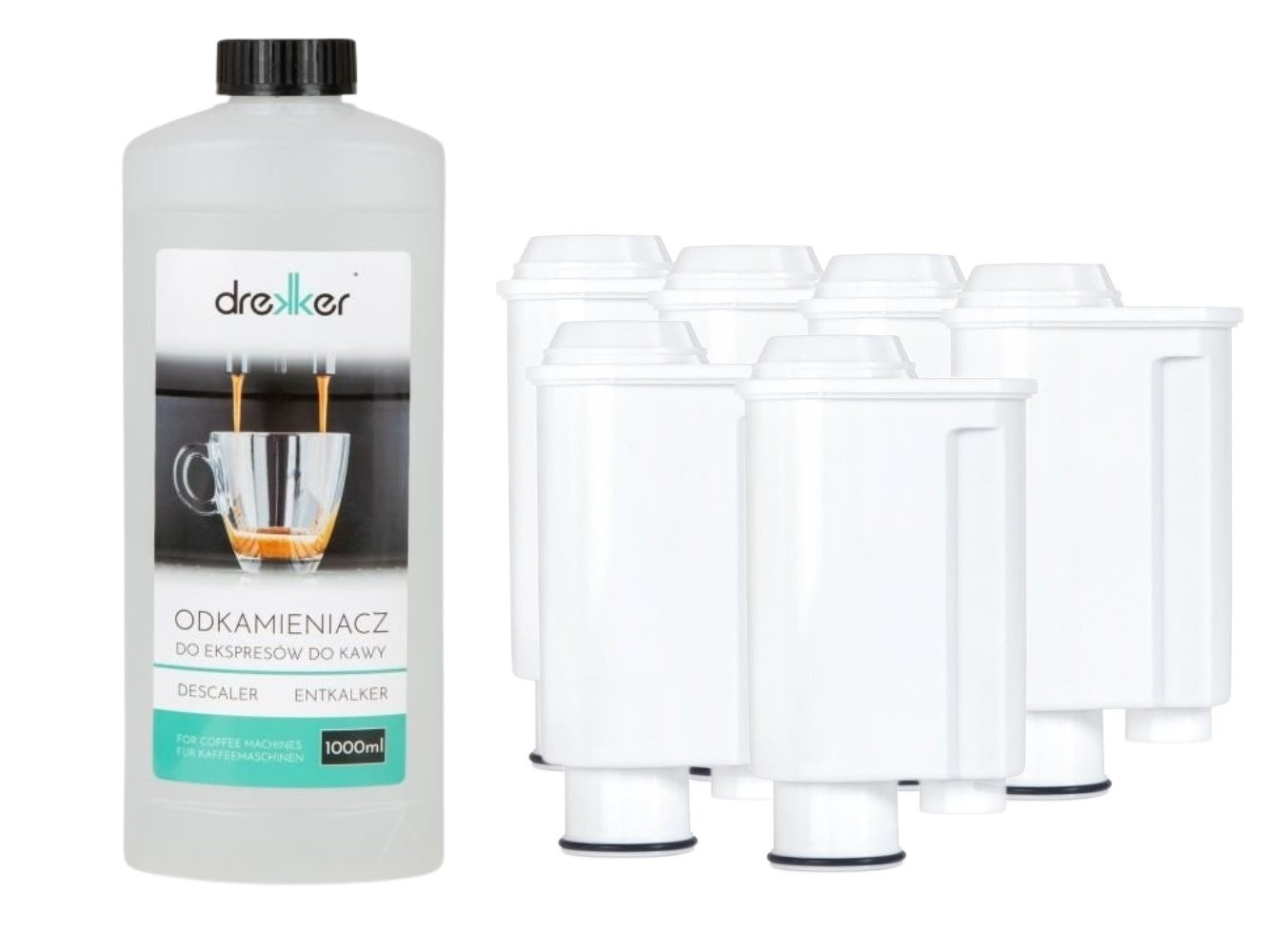 Zestaw 6 filtrów Drekker FILTRO-CA6702 - Filtr zamiennik do Brita Intenza+ CA 6702/00 + + odkamieniacz drekker 1000ml