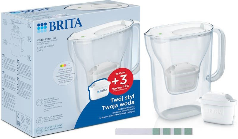 Dzbanek filtrujący Brita Style Essential 2,4L biały z 3 filtrami Brita MAXTRA PRO Pure Performance + tester twardości wody GRATIS