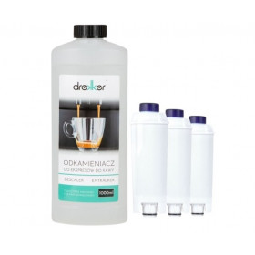 Zestaw 3 filtrów Drekker FILTRO-DLSC002 - zamiennik do DeLonghi DLS C002, SER3017 + odkamieniacz drekker 1000ml