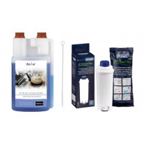 Zestaw Filtr DeLonghi DLS C002 oryginalny + Płyn do usuwania osadów mleka Drekker 1000ml + szczoteczka