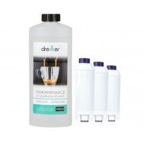 Zestaw 3 filtrów Drekker FILTRO-DLSC002 - zamiennik do DeLonghi DLS C002, SER3017 + odkamieniacz drekker 1000ml