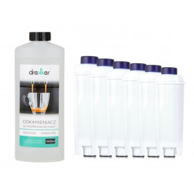 Zestaw 6 filtrów Drekker FILTRO-DLSC002 - zamiennik do DeLonghi DLS C002, SER3017 + odkamieniacz drekker 1000ml