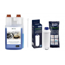 Zestaw Filtr DeLonghi DLS C002 oryginalny + Płyn do usuwania osadów mleka Drekker 1000ml + szczoteczka