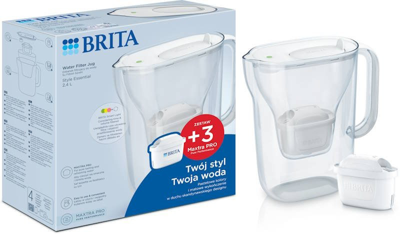 Dzbanek filtrujący Brita Style Essential 2,4L biały z 3 filtrami Brita MAXTRA PRO Pure Performance