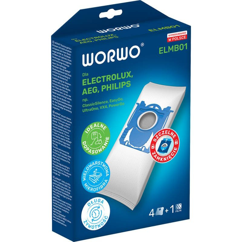 Worki do odkurzacza WORWO ELECTROLUX/PHILIPS ELMB01 (EL01/P03) - 4 sztuki