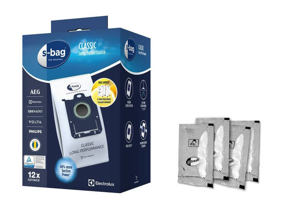 Electrolux E201SMCC Worki do odkurzacza s-bag Classic Long Performance 12 sztuk + 4 Saszetki zapachowe Gratis