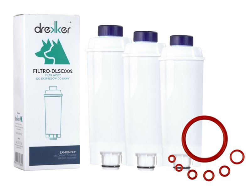 Filtr Drekker zamiennik Delonghi - DLS C002 zestaw 3 sztuk + komplet uszczelek