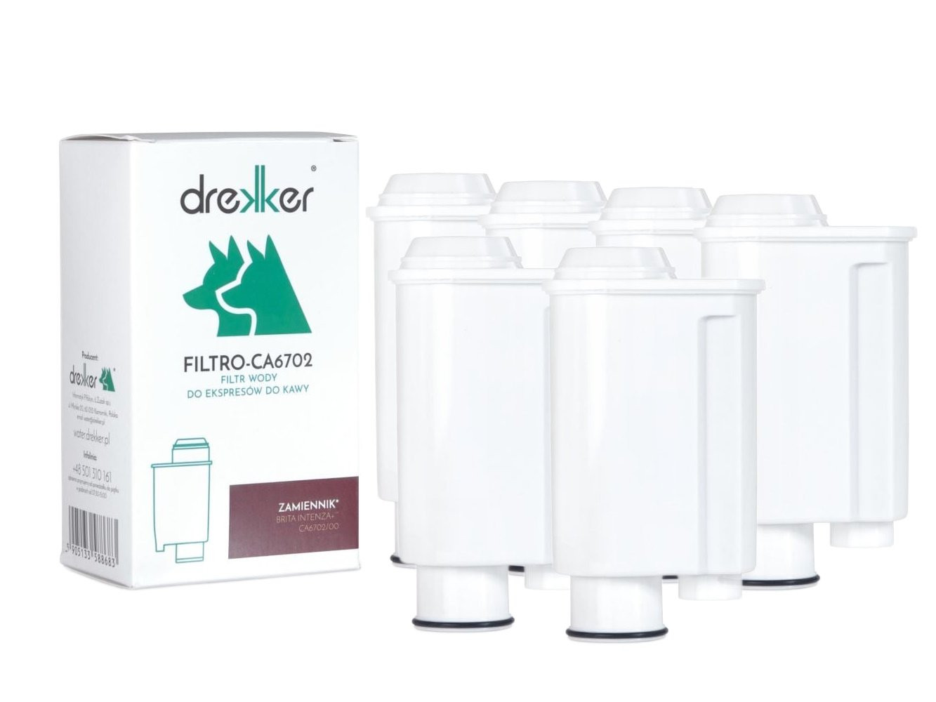 Zestaw 6 filtrów Drekker FILTRO-CA6702 - Filtr zamiennik do Brita Intenza+ CA 6702/00