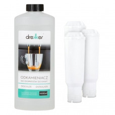 Zestaw 3 filtrów Drekker FILTRO-CLARIS - Filtr zamiennik do Bosch/Krups/Nivona/Melitta + odkamieniacz drekker 1000ml