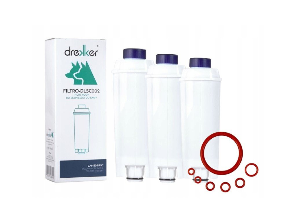 Filtr Drekker zamiennik Delonghi - DLS C002 zestaw 3 sztuk + komplet uszczelek