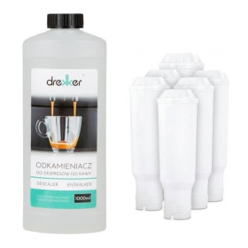 Zestaw 6 filtrów Drekker FILTRO-CLARIS - Filtr zamiennik do Bosch/Krups/Nivona/Melitta + odkamieniacz drekker 1000ml