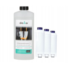 Zestaw 3 filtrów Drekker FILTRO-DLSC002 - zamiennik do DeLonghi DLS C002, SER3017 + odkamieniacz drekker 1000ml