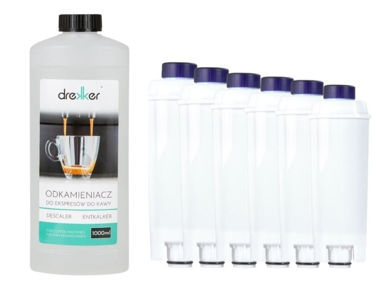 Zestaw 6 filtrów Drekker FILTRO-DLSC002 - zamiennik do DeLonghi DLS C002, SER3017 + odkamieniacz drekker 1000ml